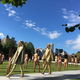 Models wear the Yeezy Season 4 collection by Kanye West during a fashion show